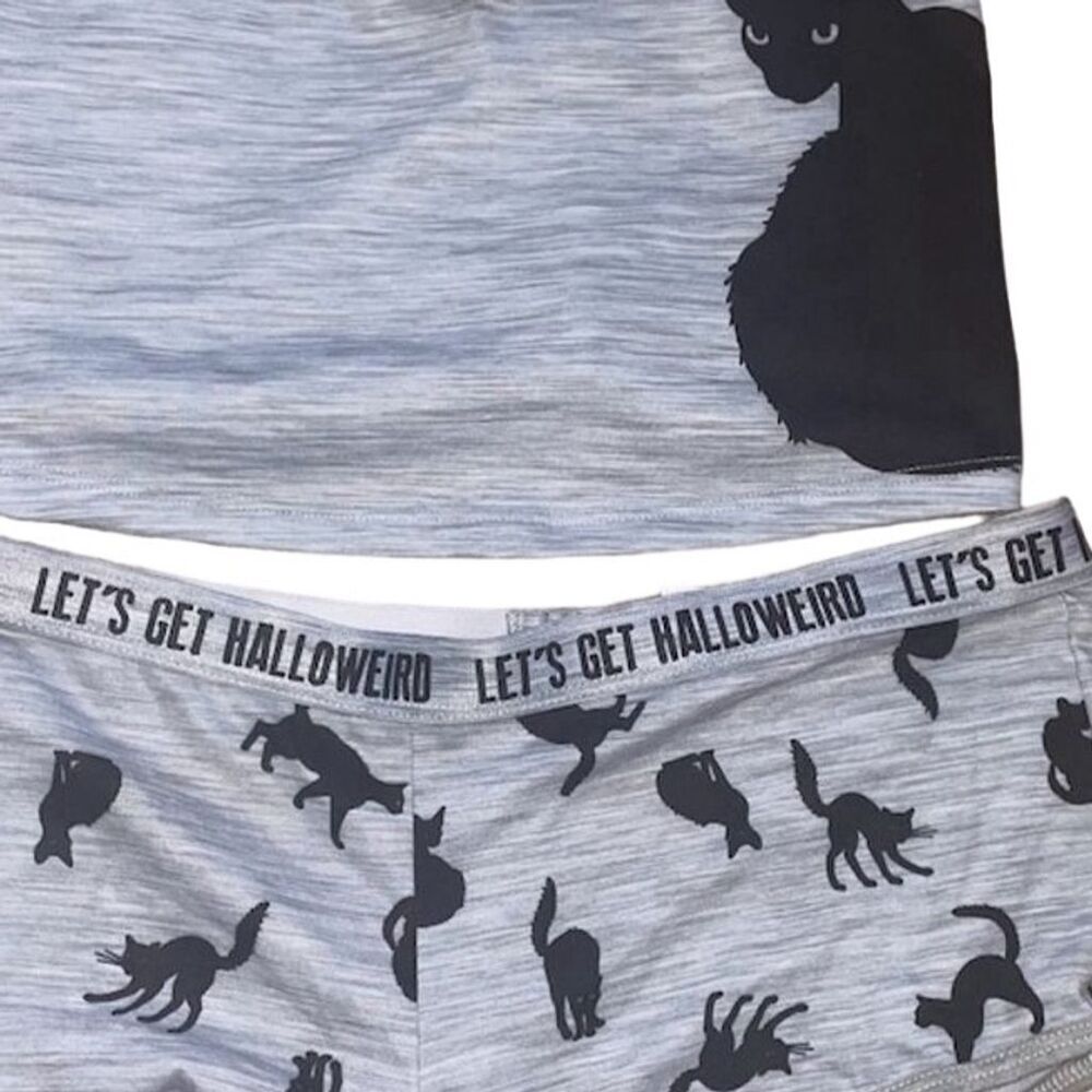 DC Comics Women's Lounge Set L Black Cat Print Halloween
